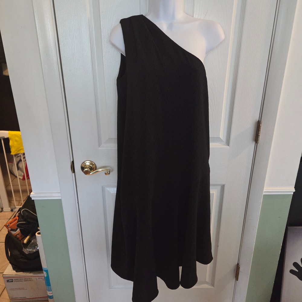 Anthropologie HD in Paris NEW Black One Shoulder Textured ALine Cocktail Dress 4